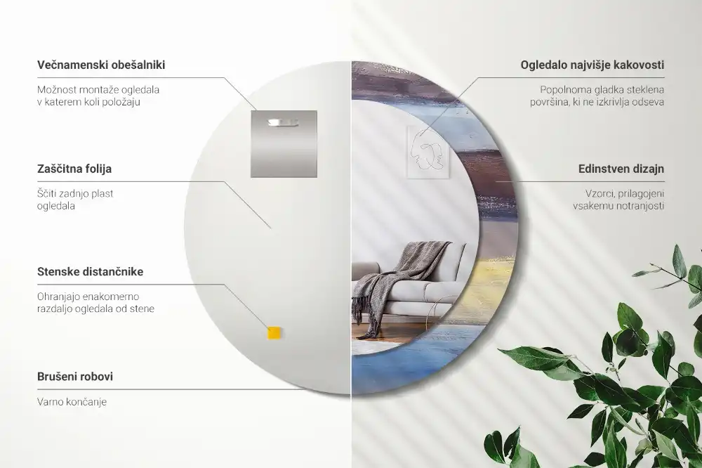 Miroir rond avec décoration tableau abstrait