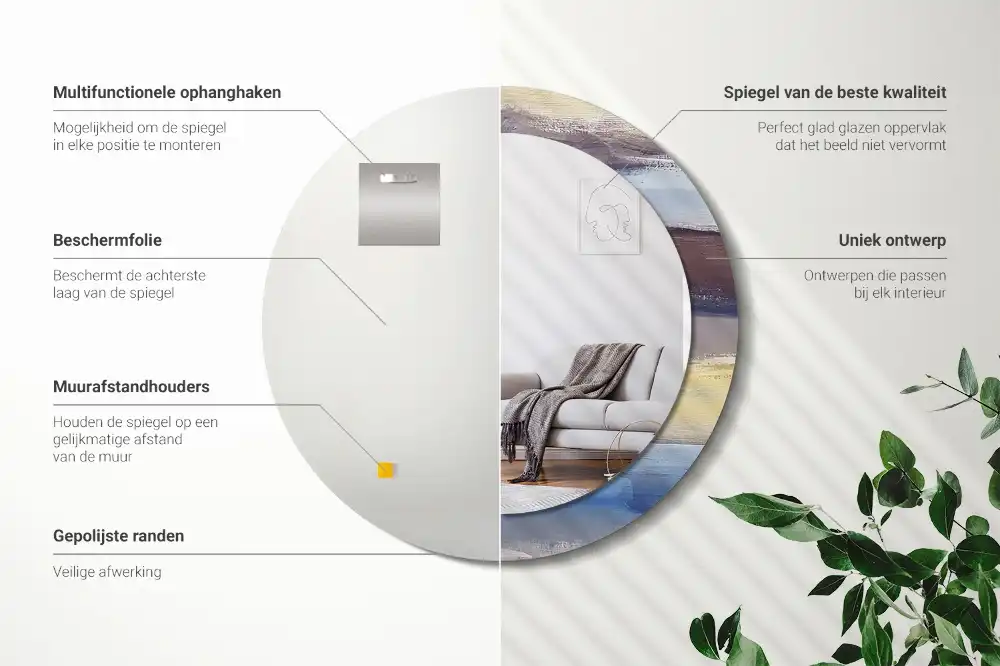 Miroir rond avec décoration tableau abstrait