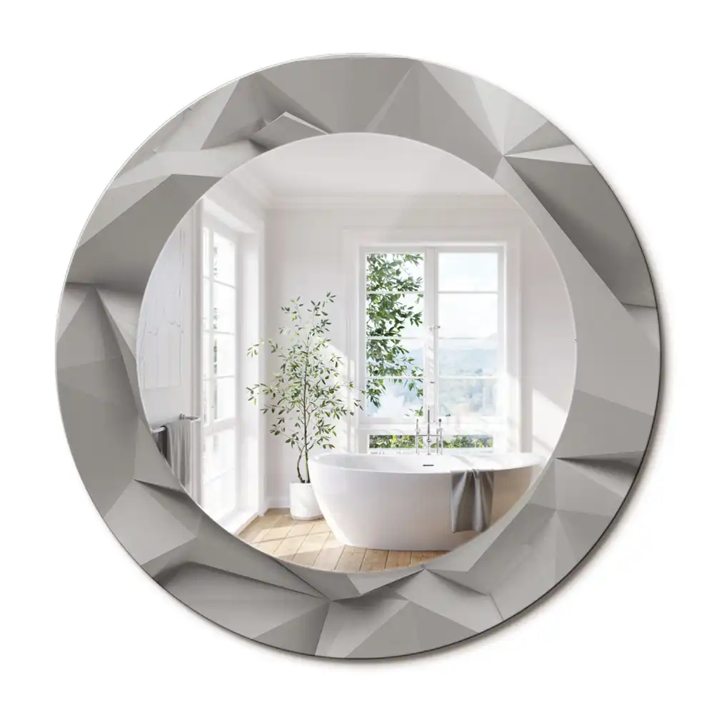 Miroir rond cadre avec impression cristal blanc abstrait