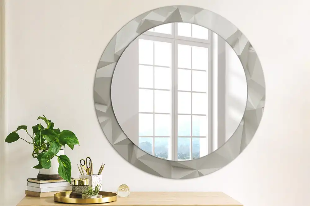 Miroir rond cadre avec impression cristal blanc abstrait