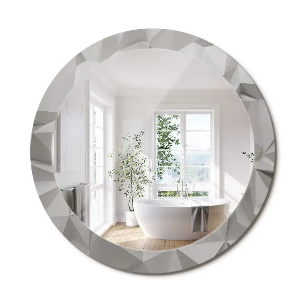 Miroir rond cadre avec impression cristal blanc abstrait