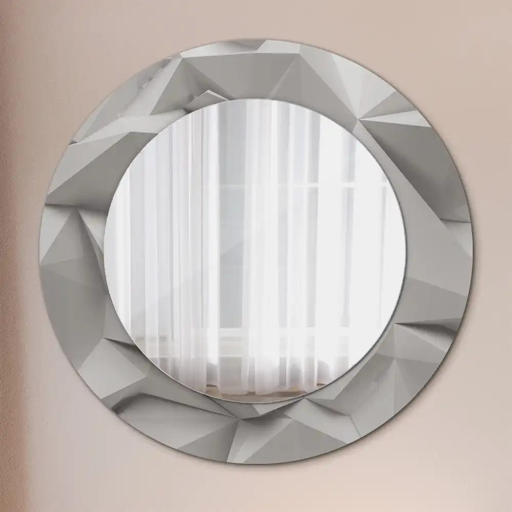 Miroir rond cadre avec impression cristal blanc abstrait