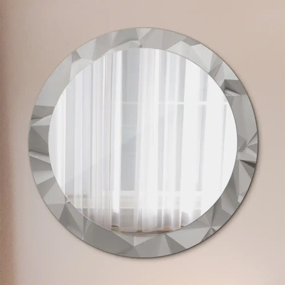 Miroir rond cadre avec impression cristal blanc abstrait