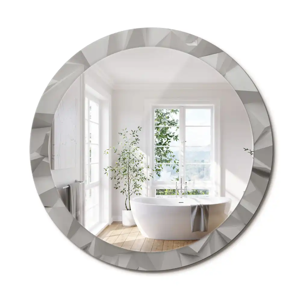 Miroir rond cadre avec impression cristal blanc abstrait