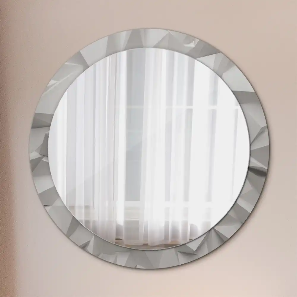 Miroir rond cadre avec impression cristal blanc abstrait