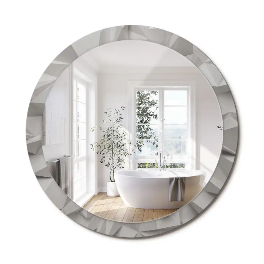 Miroir rond cadre avec impression cristal blanc abstrait