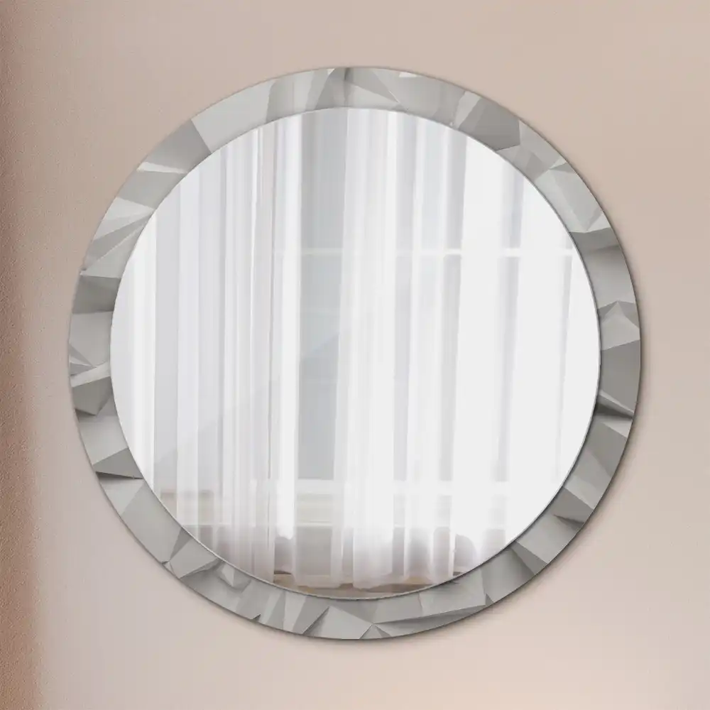 Miroir rond cadre avec impression cristal blanc abstrait