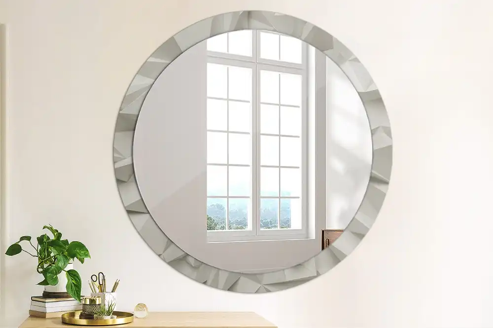 Miroir rond cadre avec impression cristal blanc abstrait