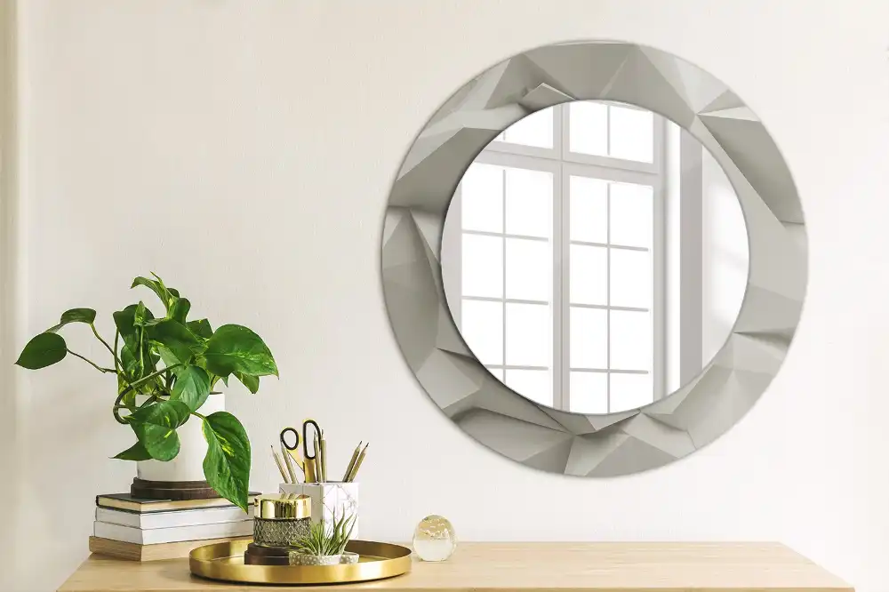 Miroir rond cadre avec impression cristal blanc abstrait