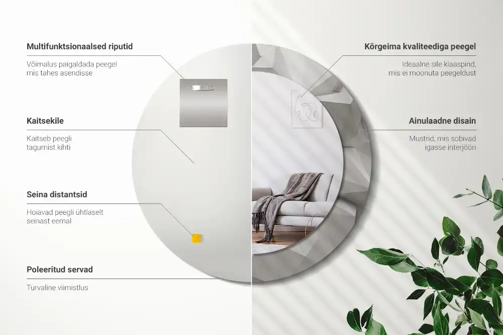 Miroir rond cadre avec impression cristal blanc abstrait