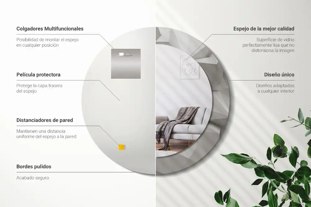 Miroir rond cadre avec impression cristal blanc abstrait