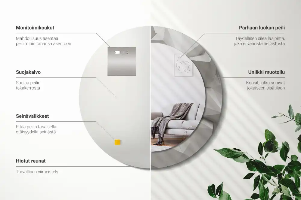 Miroir rond cadre avec impression cristal blanc abstrait