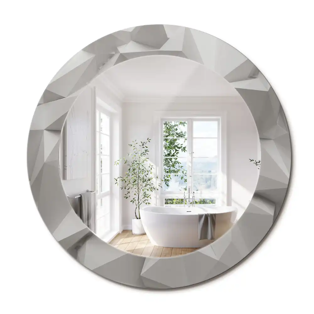Miroir rond cadre avec impression cristal blanc abstrait