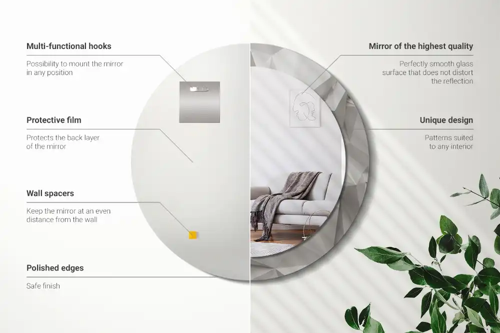Miroir rond cadre avec impression cristal blanc abstrait