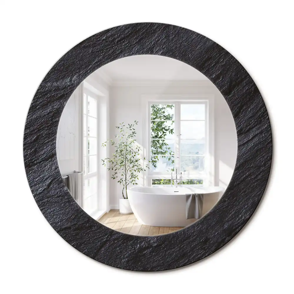 Miroir rond cadre imprimé pierre noire