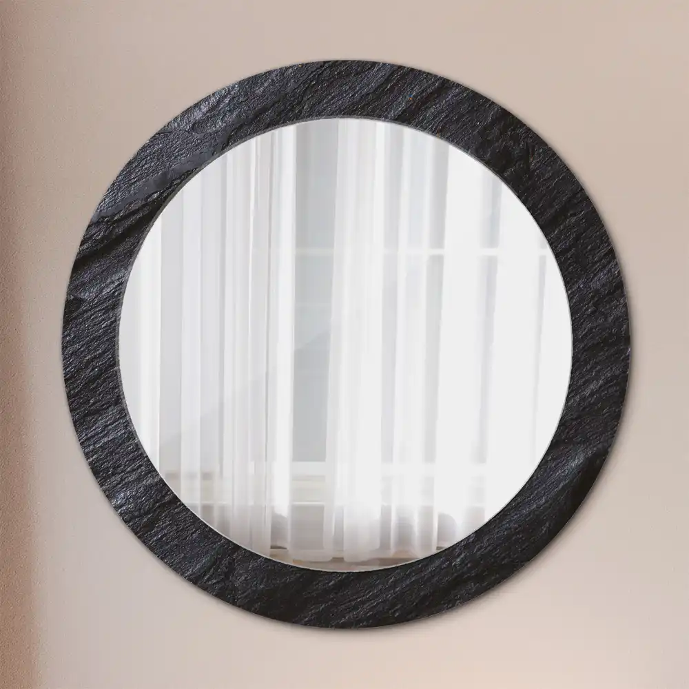 Miroir rond cadre imprimé pierre noire