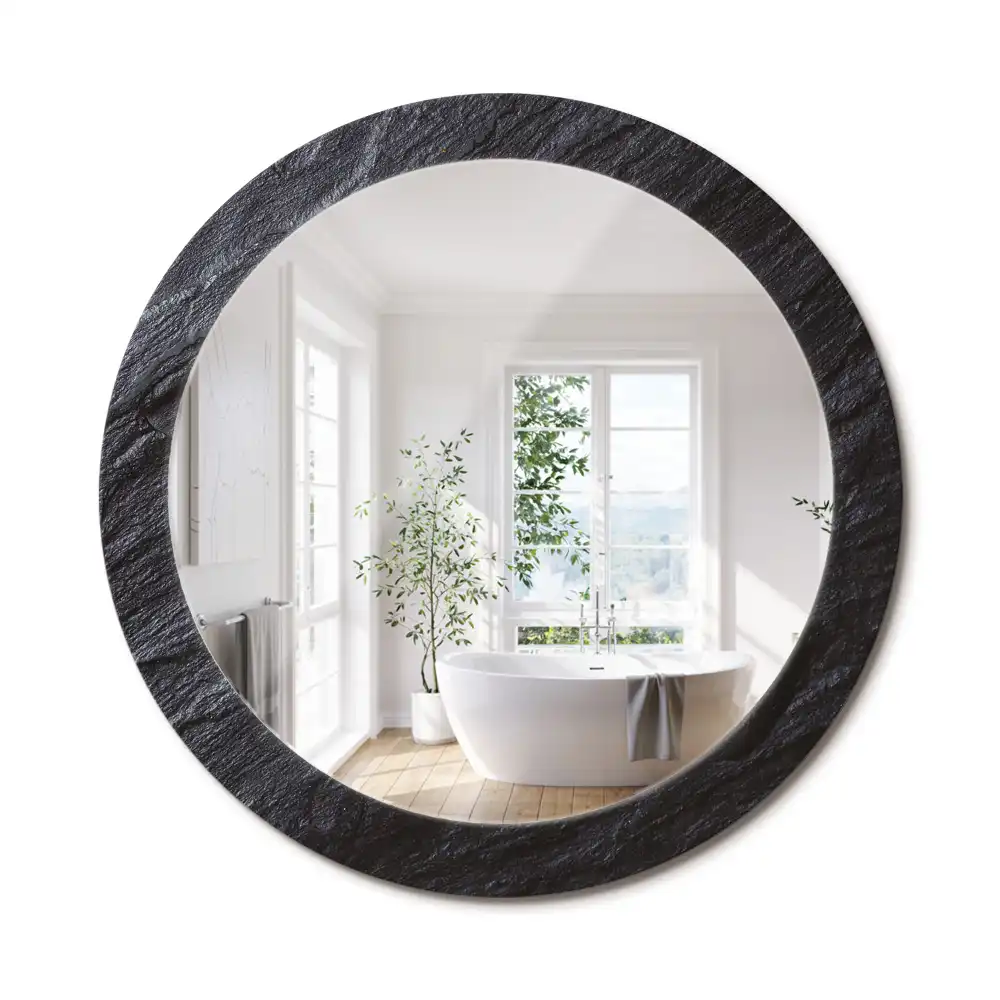 Miroir rond cadre imprimé pierre noire