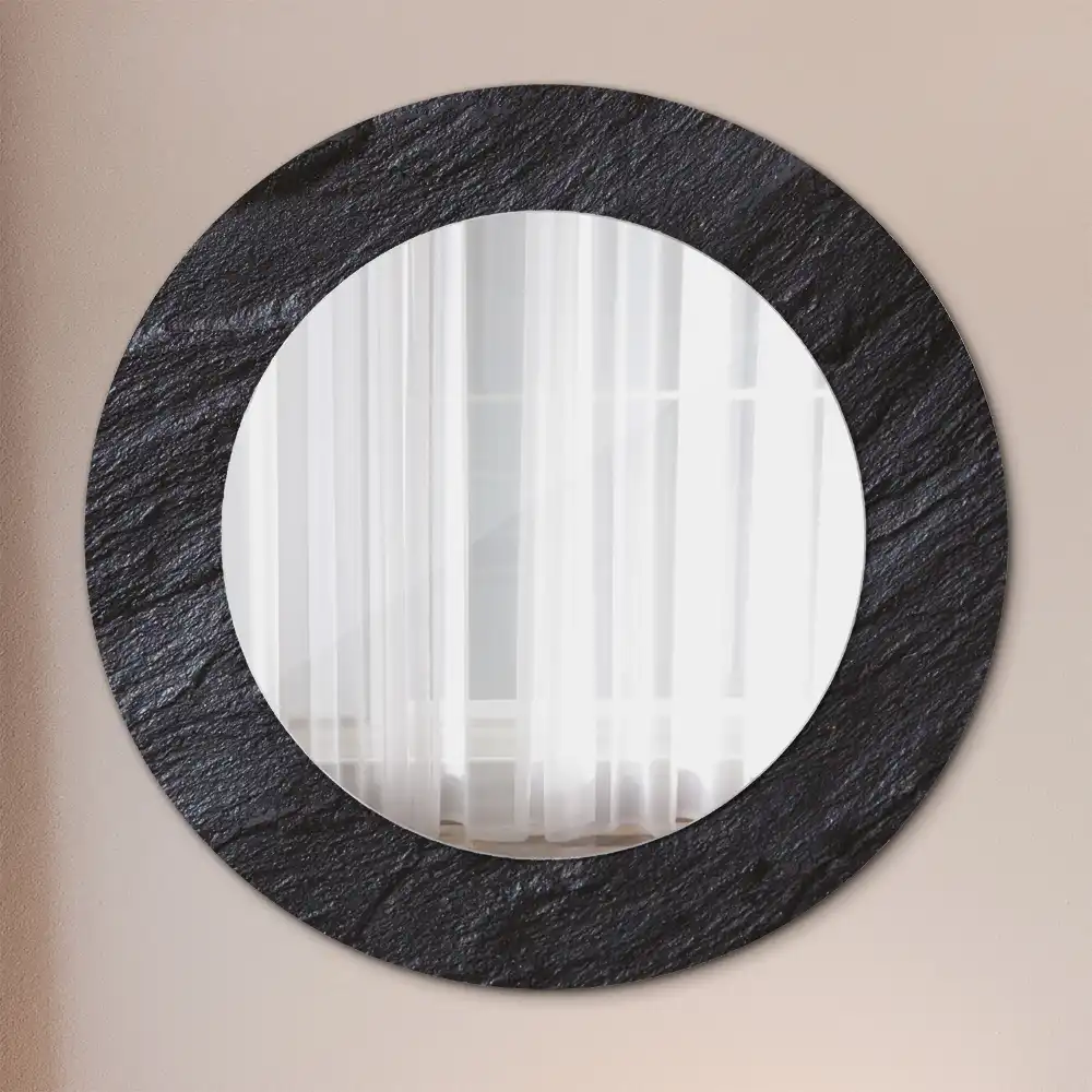 Miroir rond cadre imprimé pierre noire