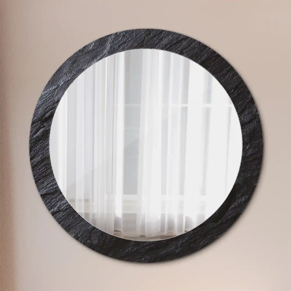Miroir rond cadre imprimé pierre noire