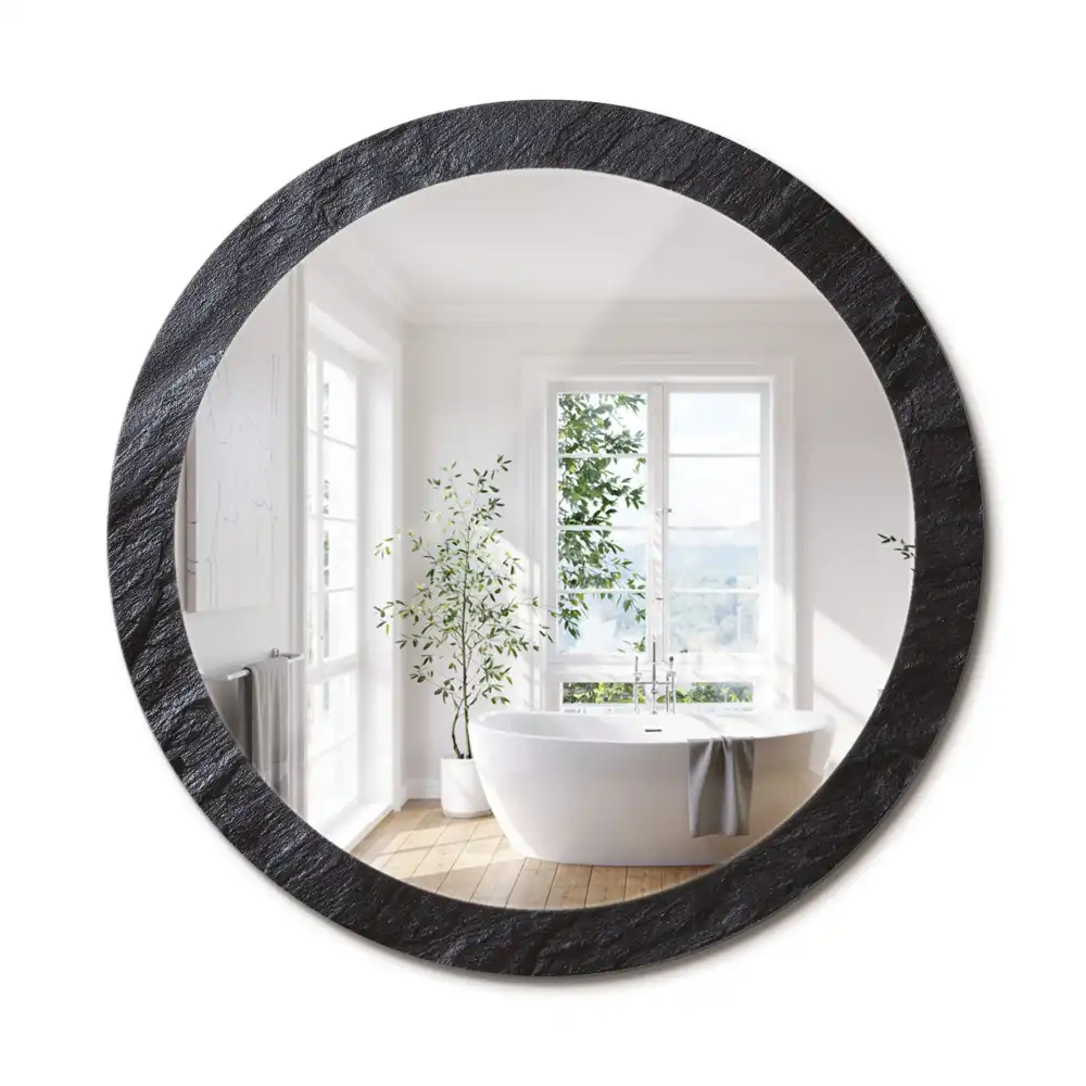 Miroir rond cadre imprimé pierre noire