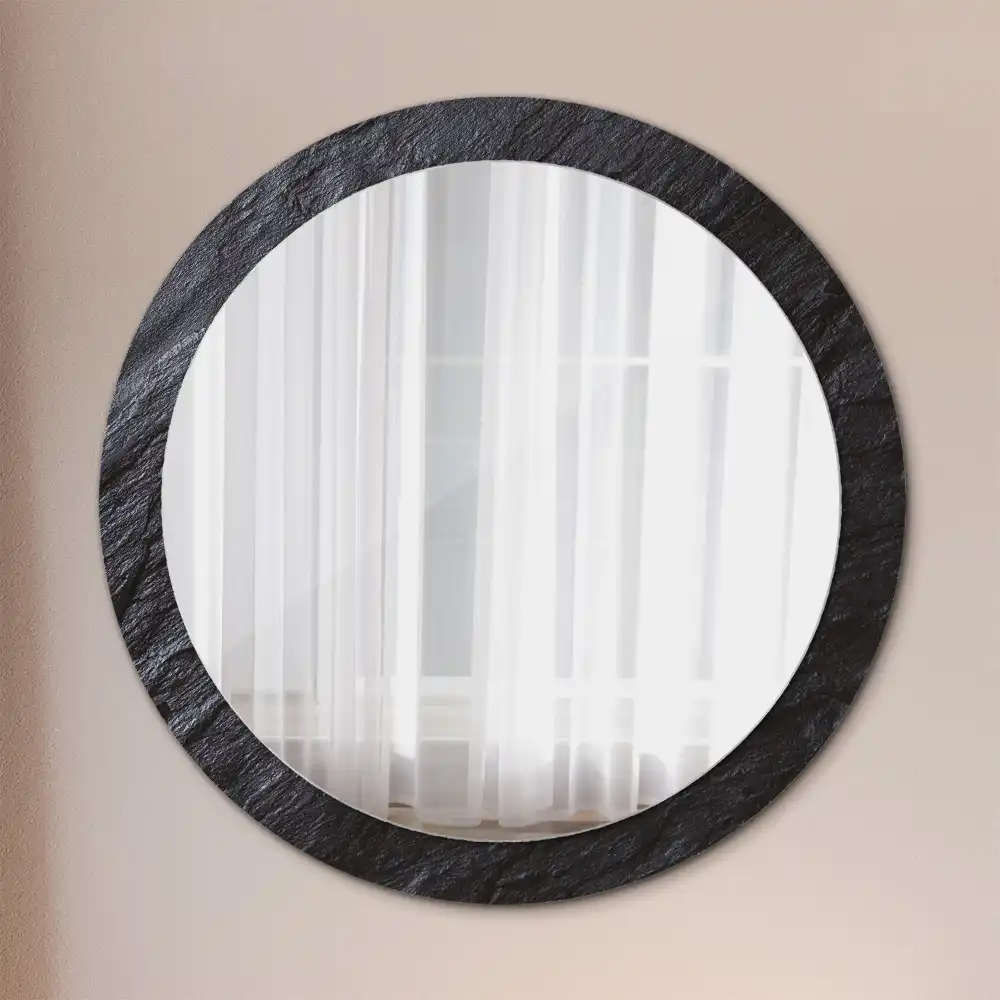 Miroir rond cadre imprimé pierre noire
