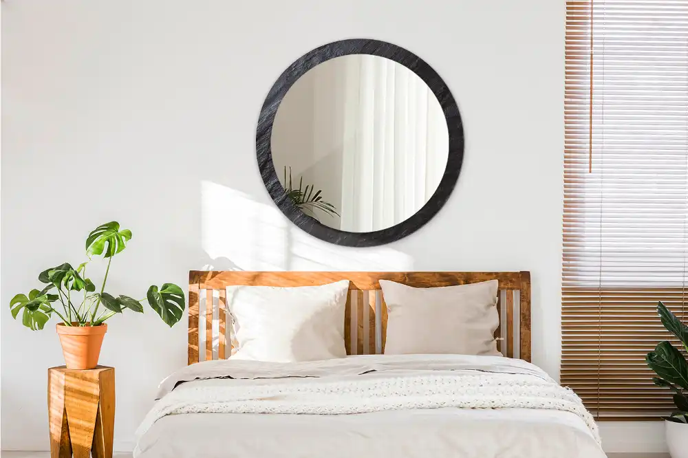 Miroir rond cadre imprimé pierre noire