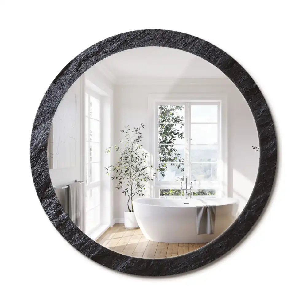 Miroir rond cadre imprimé pierre noire