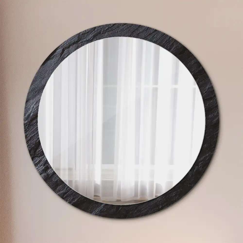 Miroir rond cadre imprimé pierre noire