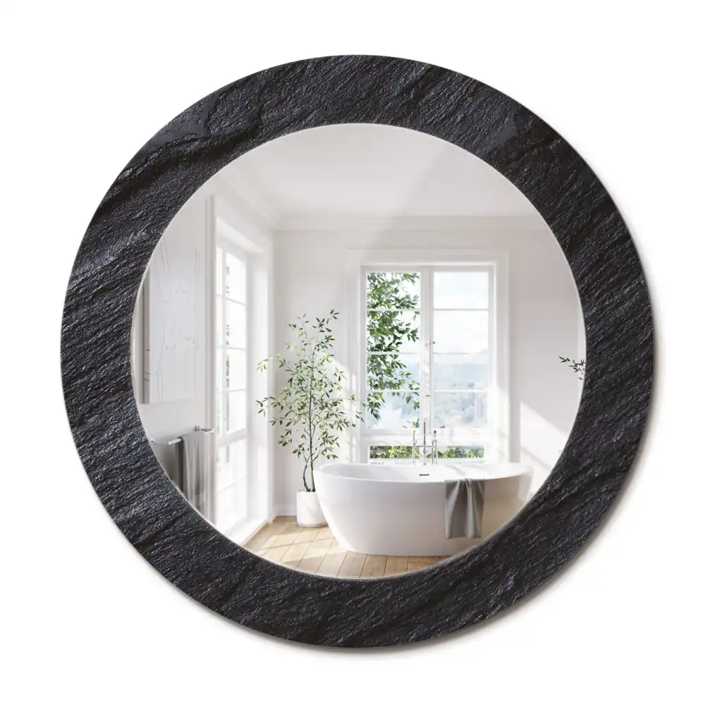 Miroir rond cadre imprimé pierre noire