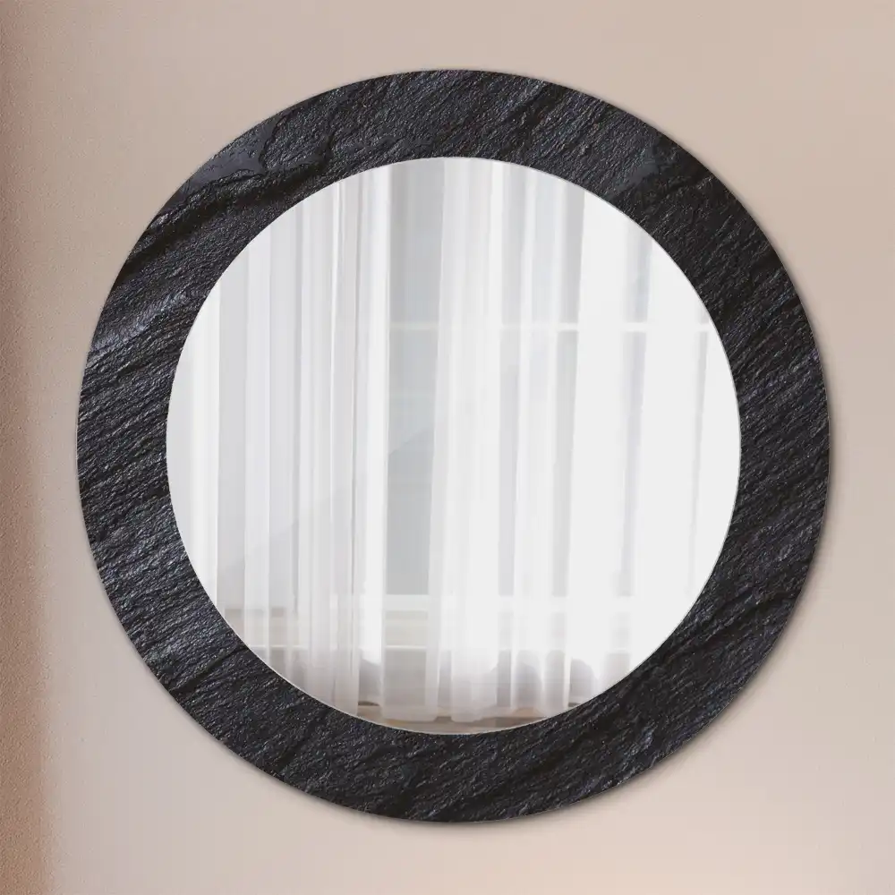 Miroir rond cadre imprimé pierre noire