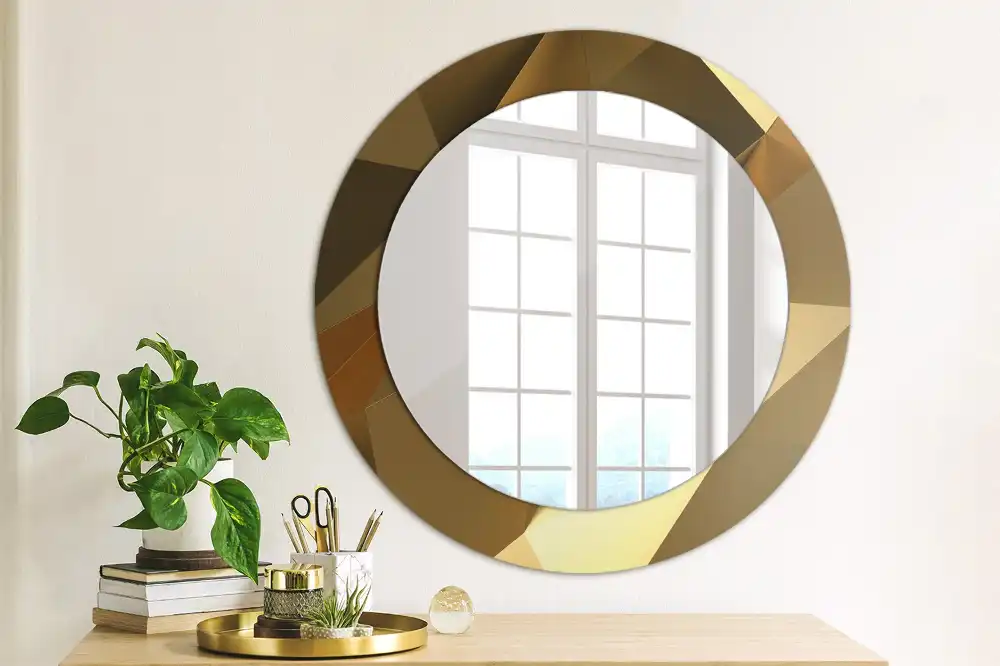 Miroir rond cadre imprimé motif géométrique