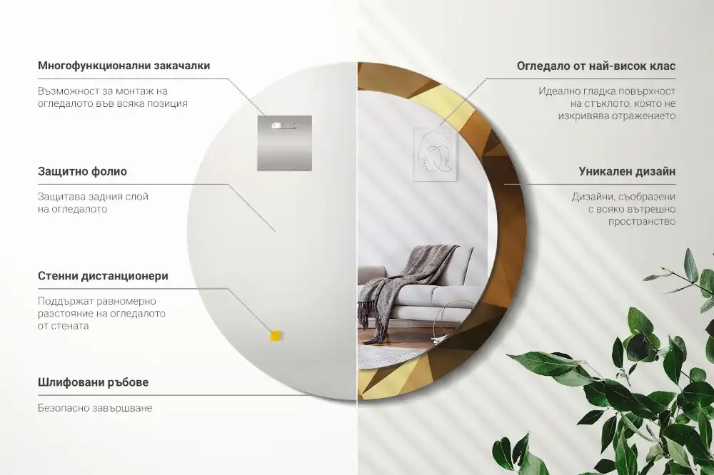 Miroir rond cadre imprimé motif géométrique