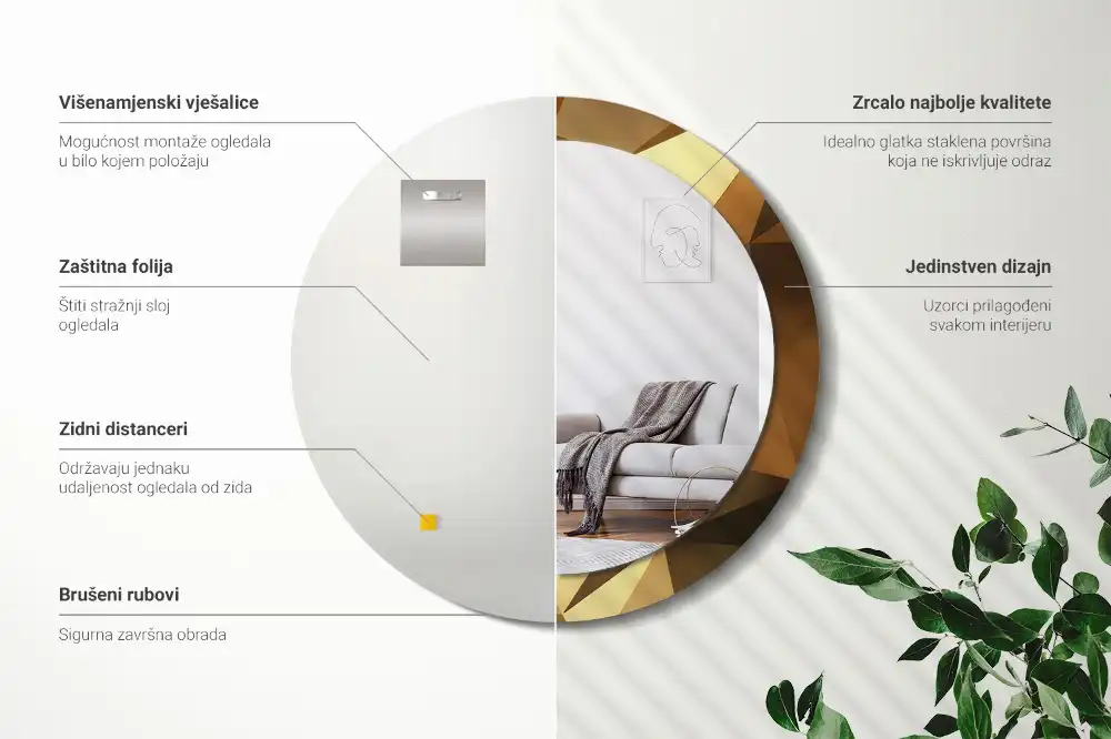 Miroir rond cadre imprimé motif géométrique