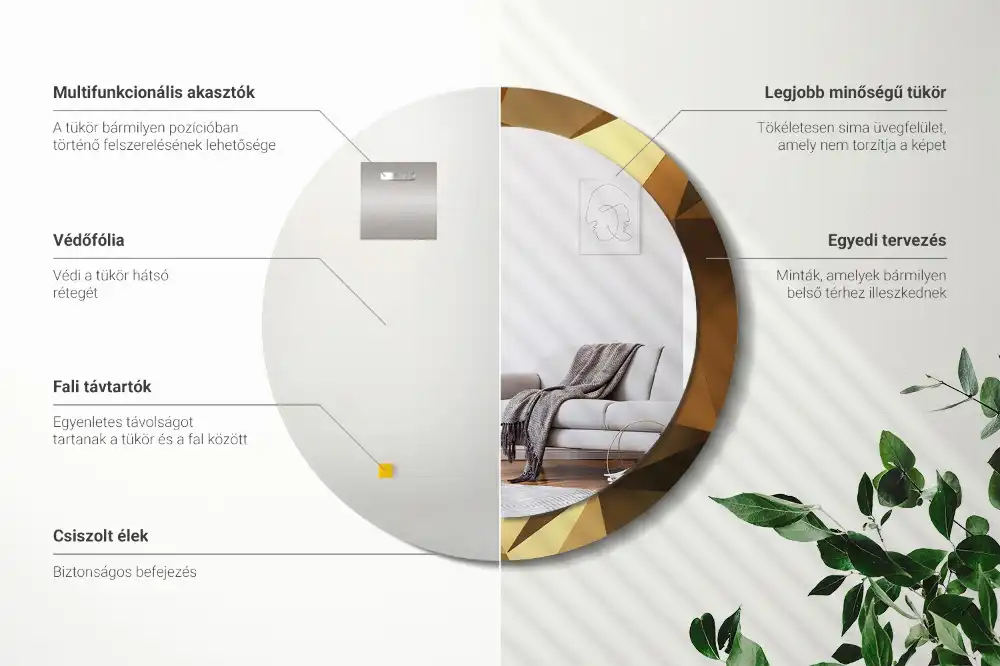 Miroir rond cadre imprimé motif géométrique