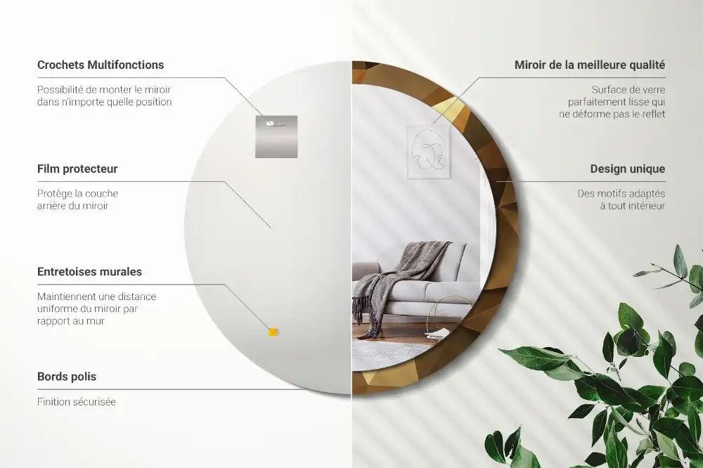 Miroir rond cadre imprimé motif géométrique