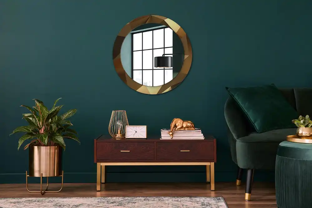 Miroir rond cadre imprimé motif géométrique