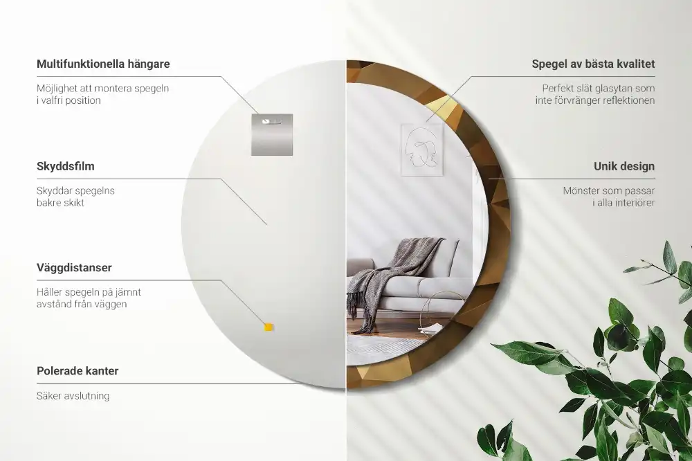 Miroir rond cadre imprimé motif géométrique