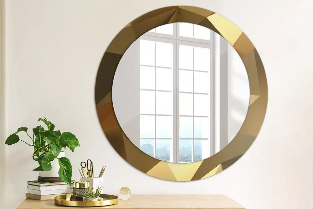 Miroir rond cadre imprimé motif géométrique