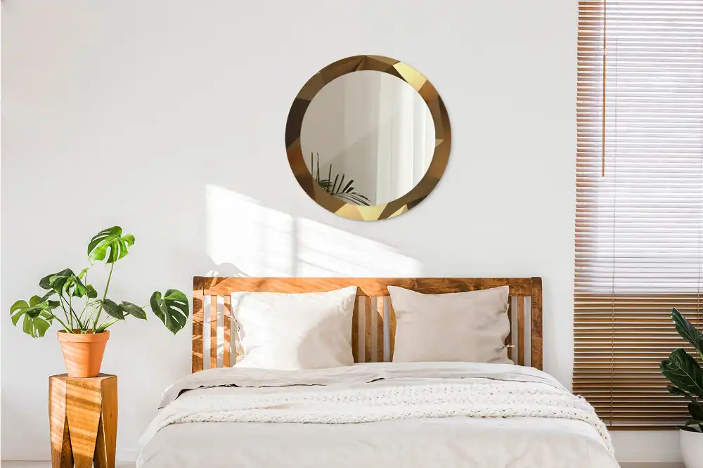 Miroir rond cadre imprimé motif géométrique