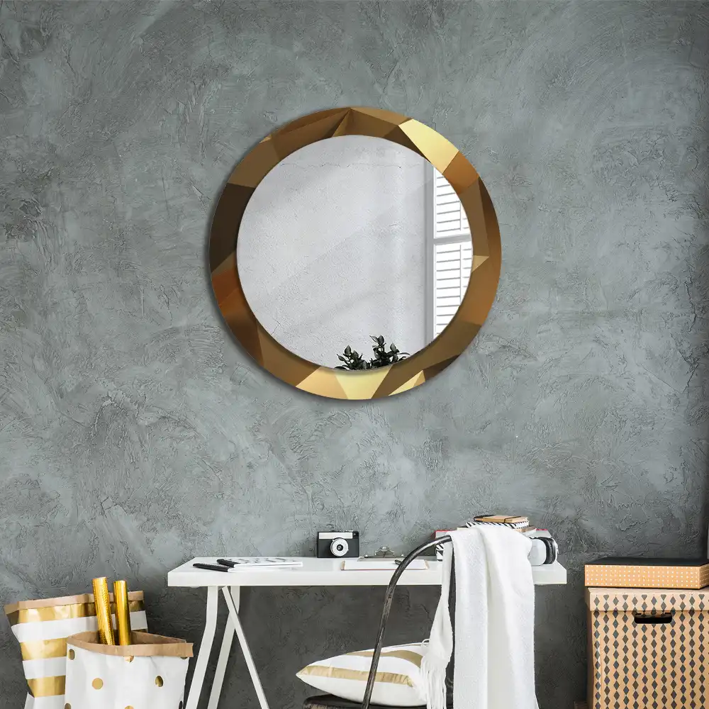 Miroir rond cadre imprimé motif géométrique