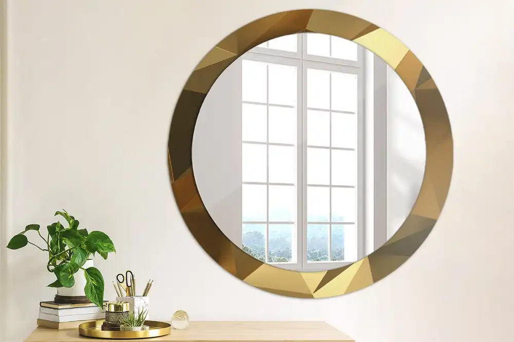 Miroir rond cadre imprimé motif géométrique