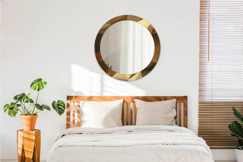 Miroir rond cadre imprimé motif géométrique
