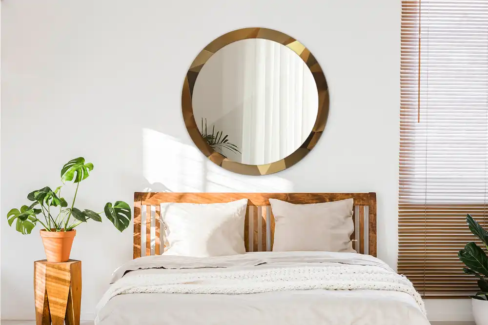 Miroir rond cadre imprimé motif géométrique