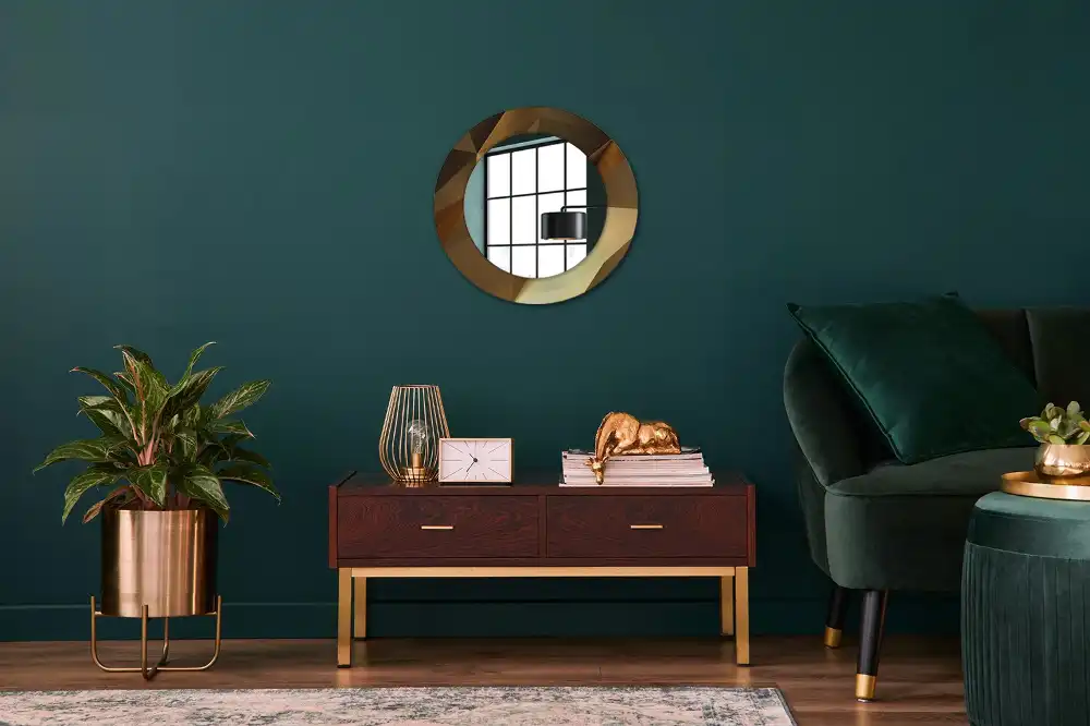 Miroir rond cadre imprimé motif géométrique
