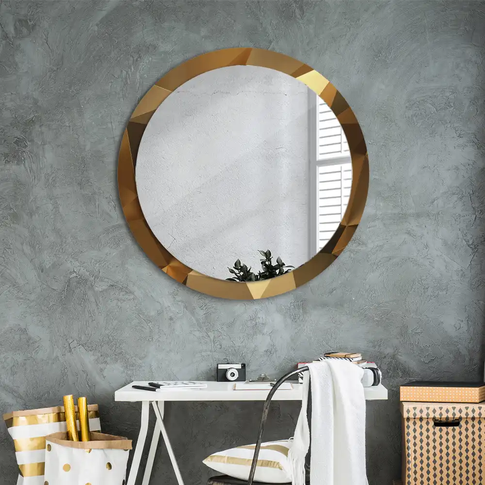 Miroir rond cadre imprimé motif géométrique