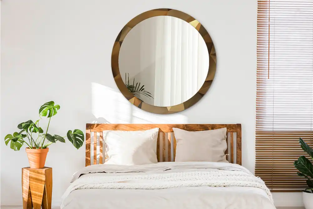 Miroir rond cadre imprimé motif géométrique