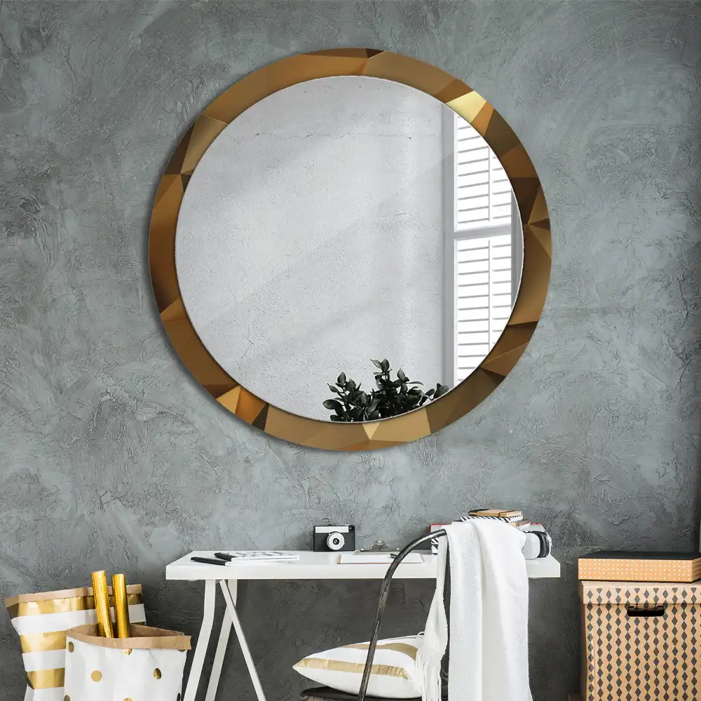 Miroir rond cadre imprimé motif géométrique