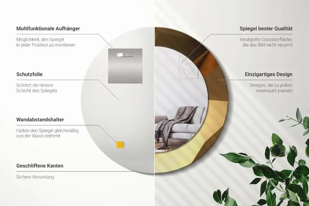 Miroir rond cadre imprimé motif géométrique