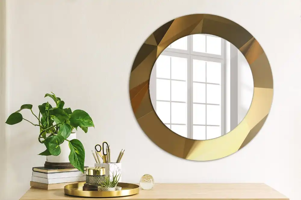 Miroir rond cadre imprimé motif géométrique