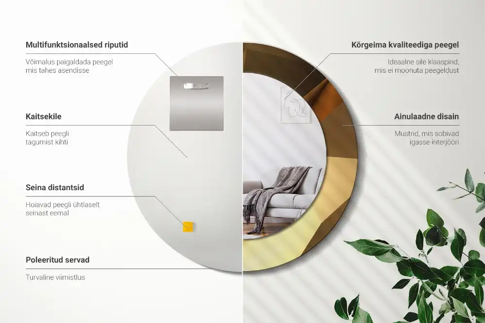 Miroir rond cadre imprimé motif géométrique